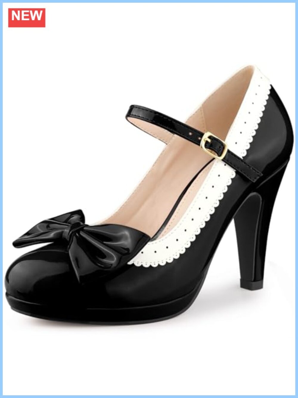 Patent Leather Bow Platform Ankle Strap Stiletto Heels Pumps